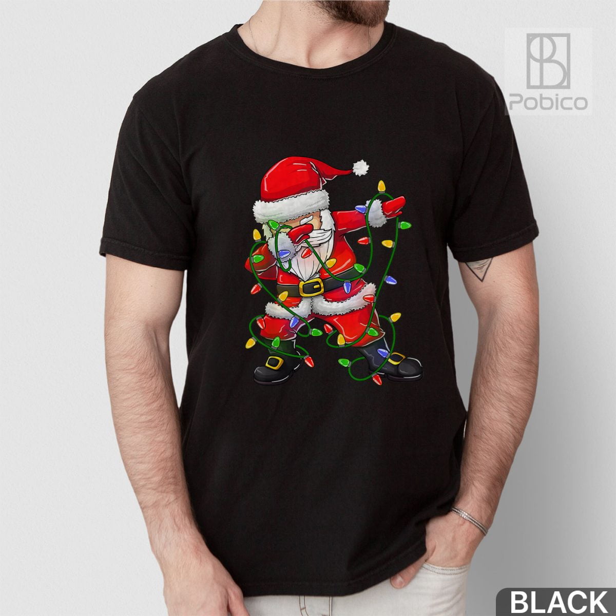 Dabbing-Santa-Christmas-Shirt,-Christmas-Tree-Lights-Shirt-3