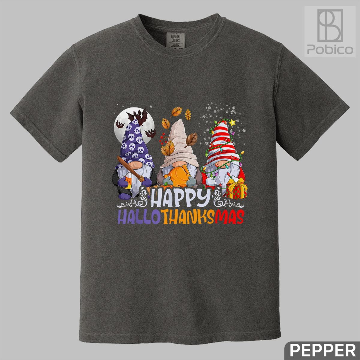 HalloThanksMas-Gnomes-Halloween-Thanksgiving-Christmas-Happy-Shirt-1