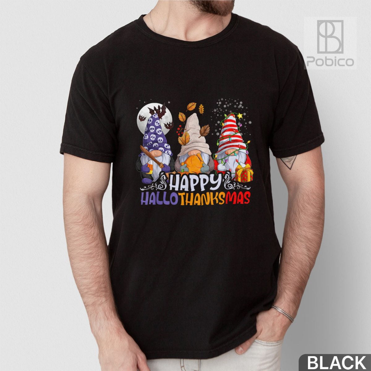 HalloThanksMas-Gnomes-Halloween-Thanksgiving-Christmas-Happy-Shirt-3